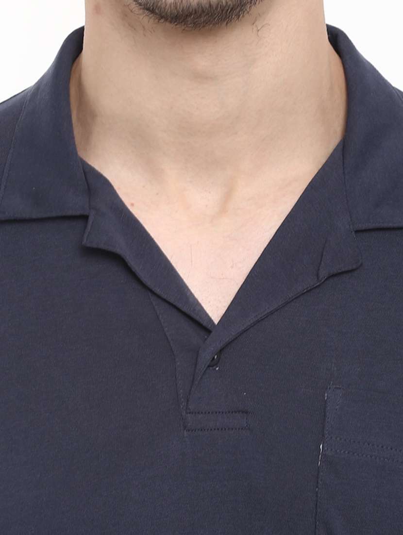 blue solid short sleeve polo neck t-shirt - 19964022 - Standard Image - 3