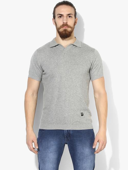 grey solid short sleeve polo neck t-shirt - 19964045 -  Standard Image - 0
