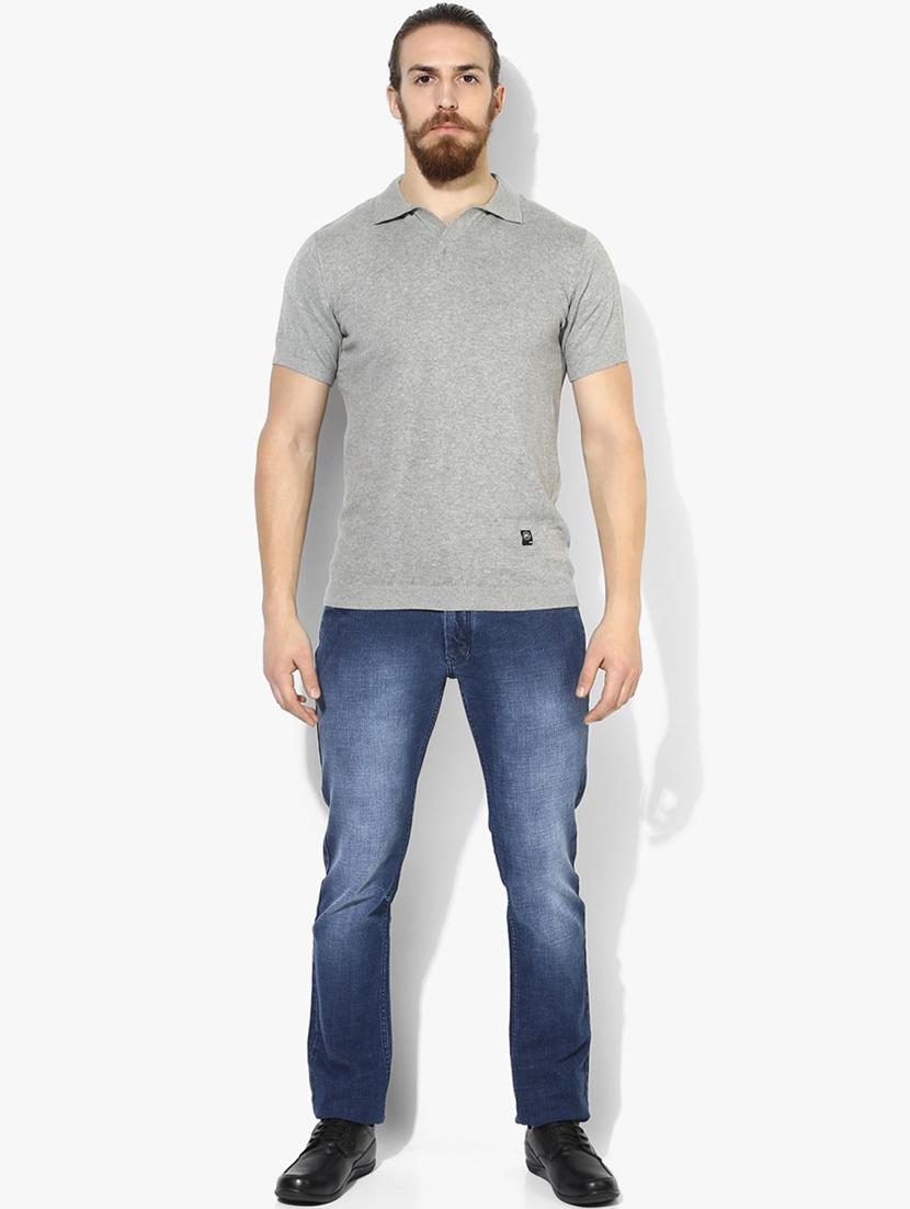 grey solid short sleeve polo neck t-shirt - 19964045 - Standard Image - 3