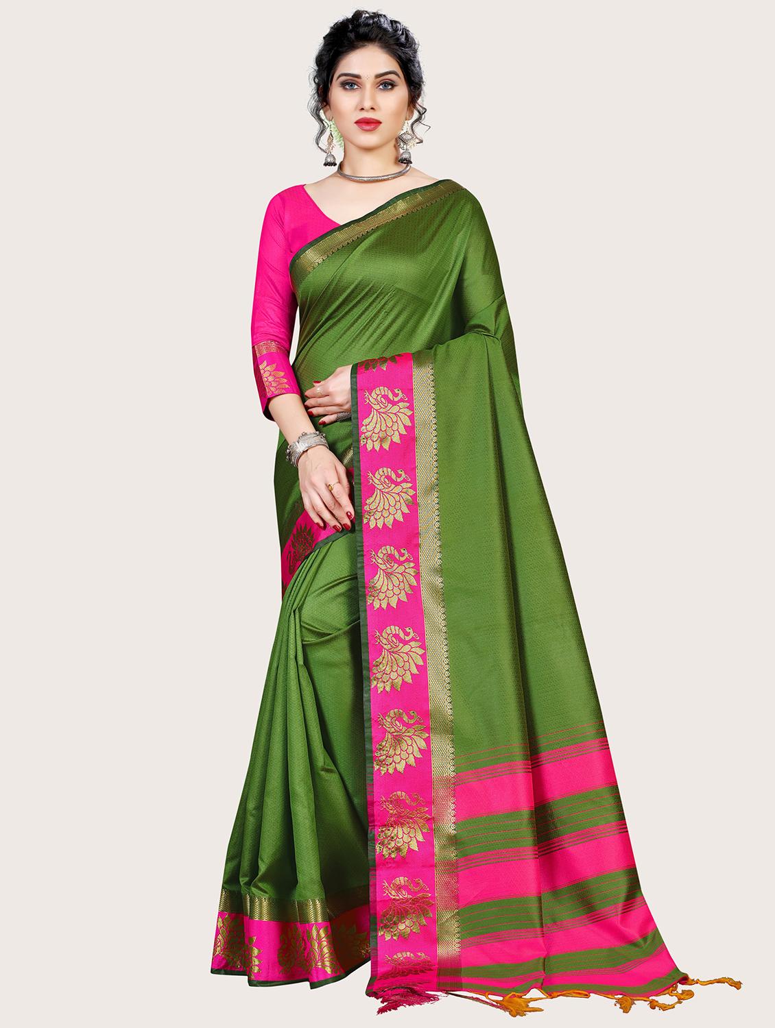 olive jacquard banarasi saree - 19967973 - Zoom Image - 0