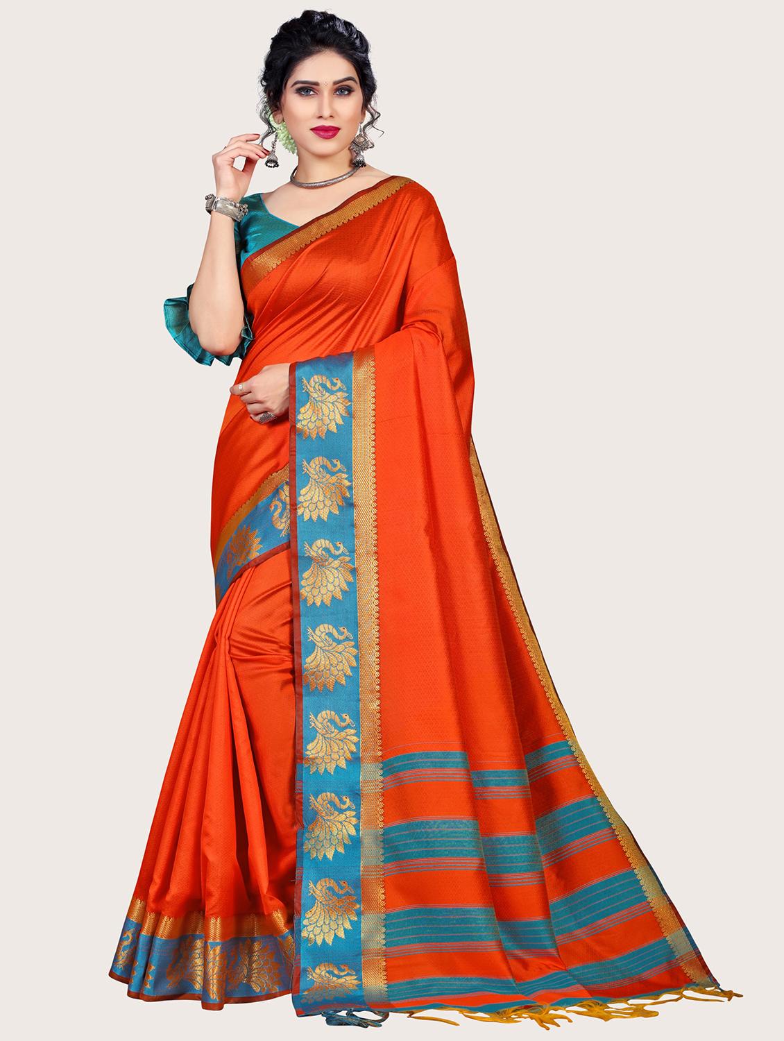 orange jacquard banarasi saree - 19967974 - Zoom Image - 0