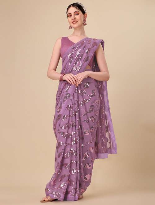 purple embroidered saree - 19968016 - Standard Image - 0