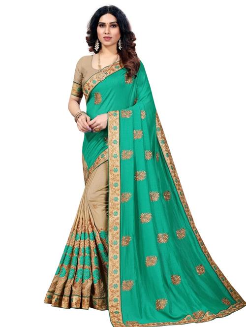green printed half and half saree with blouse - 19968046 - Standard Image - 0