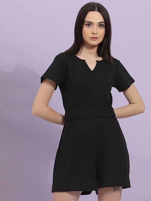 women black solid short sleeve romper - 19968048 -  Standard Image - 0