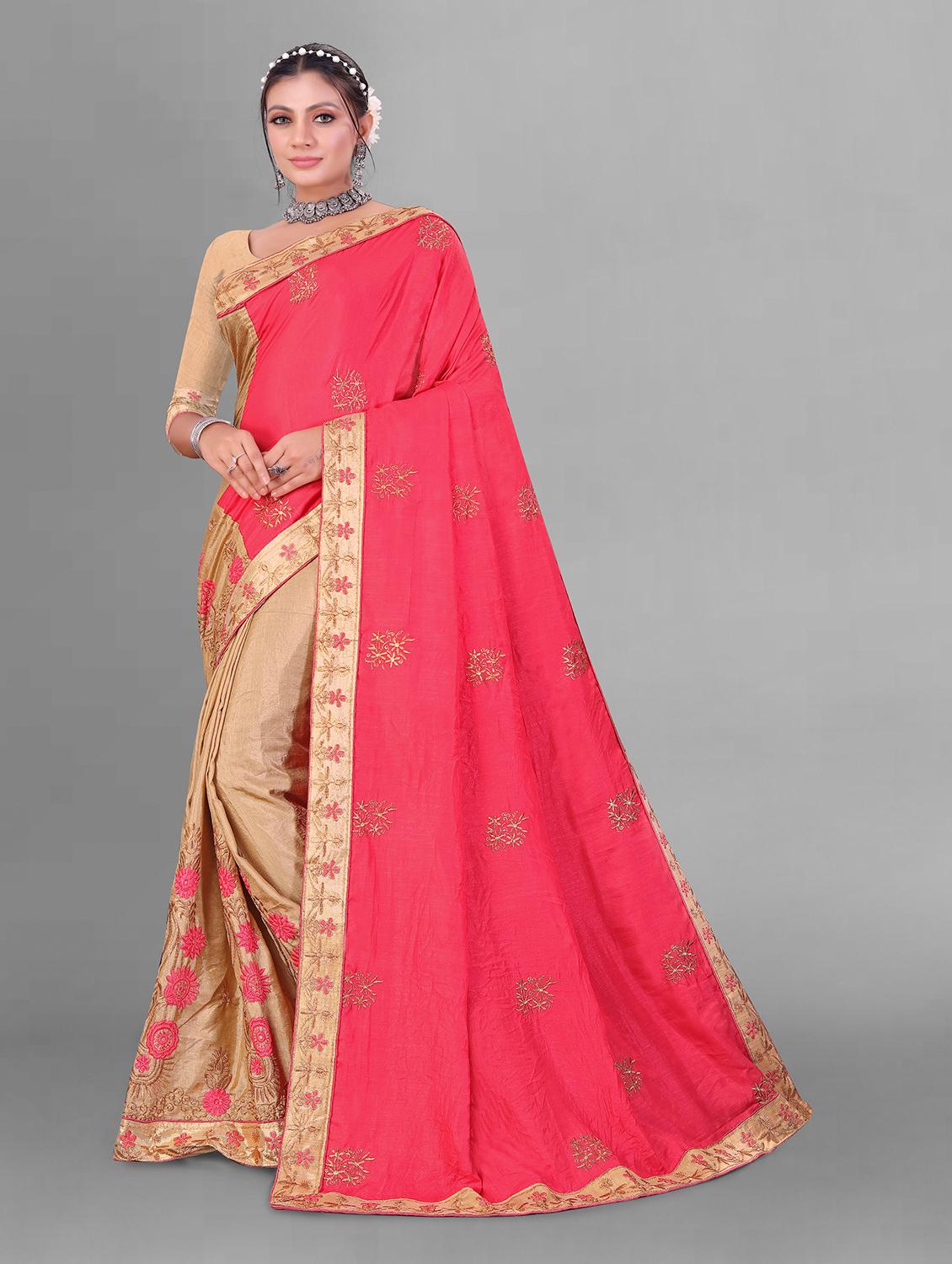 pink printed half and half saree with blouse - 19968057 -  Zoom Image - 0