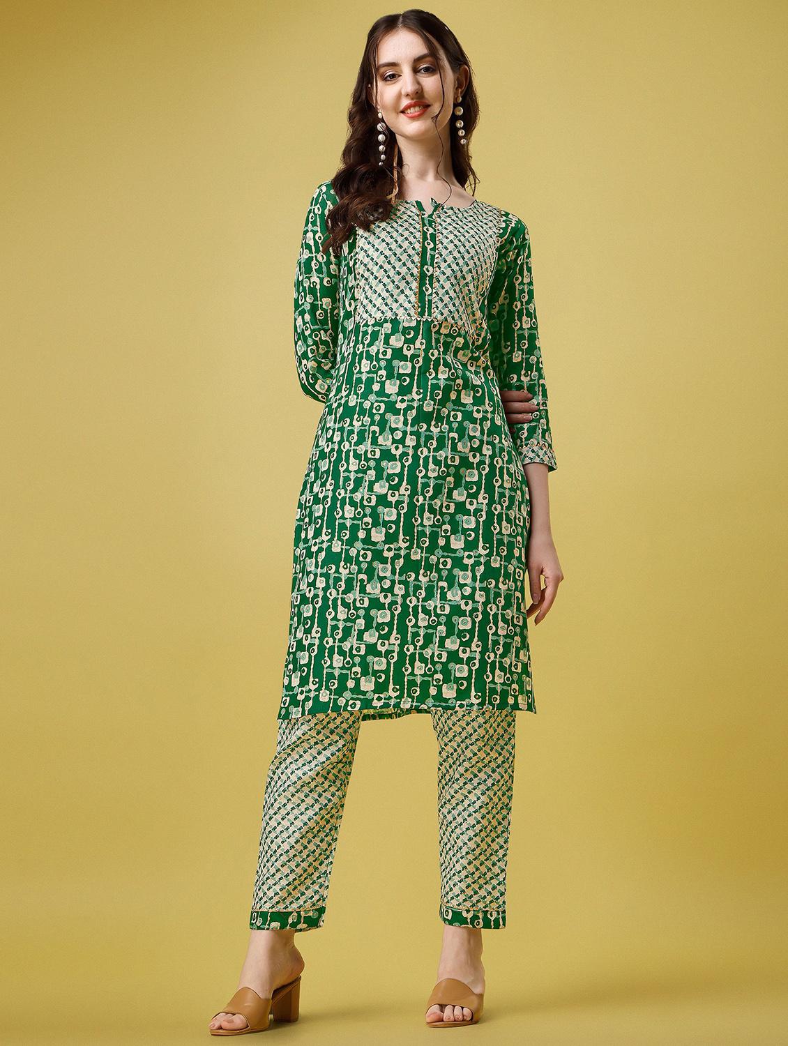 green cotton blend kurta pant set - 19968079 - Zoom Image - 0