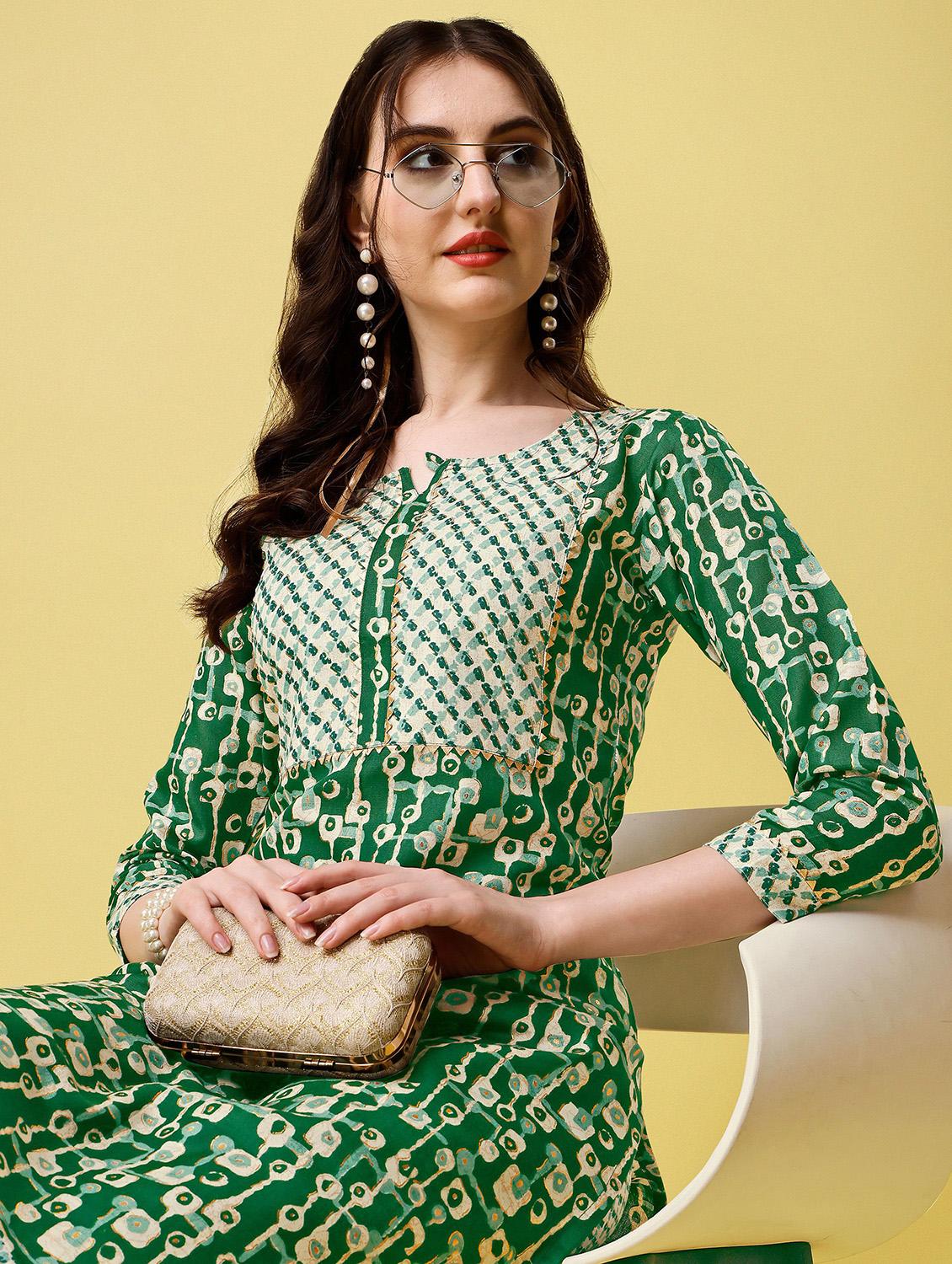 green cotton blend kurta pant set - 19968079 - Standard Image - 3