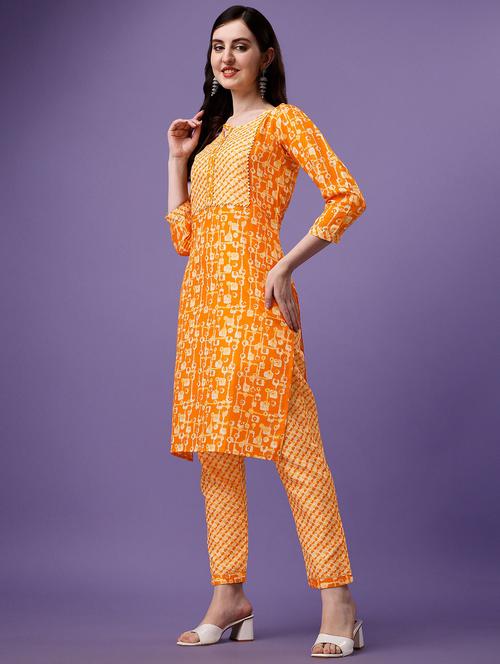 orange cotton blend kurta pant set - 19968081 - Standard Image - 0