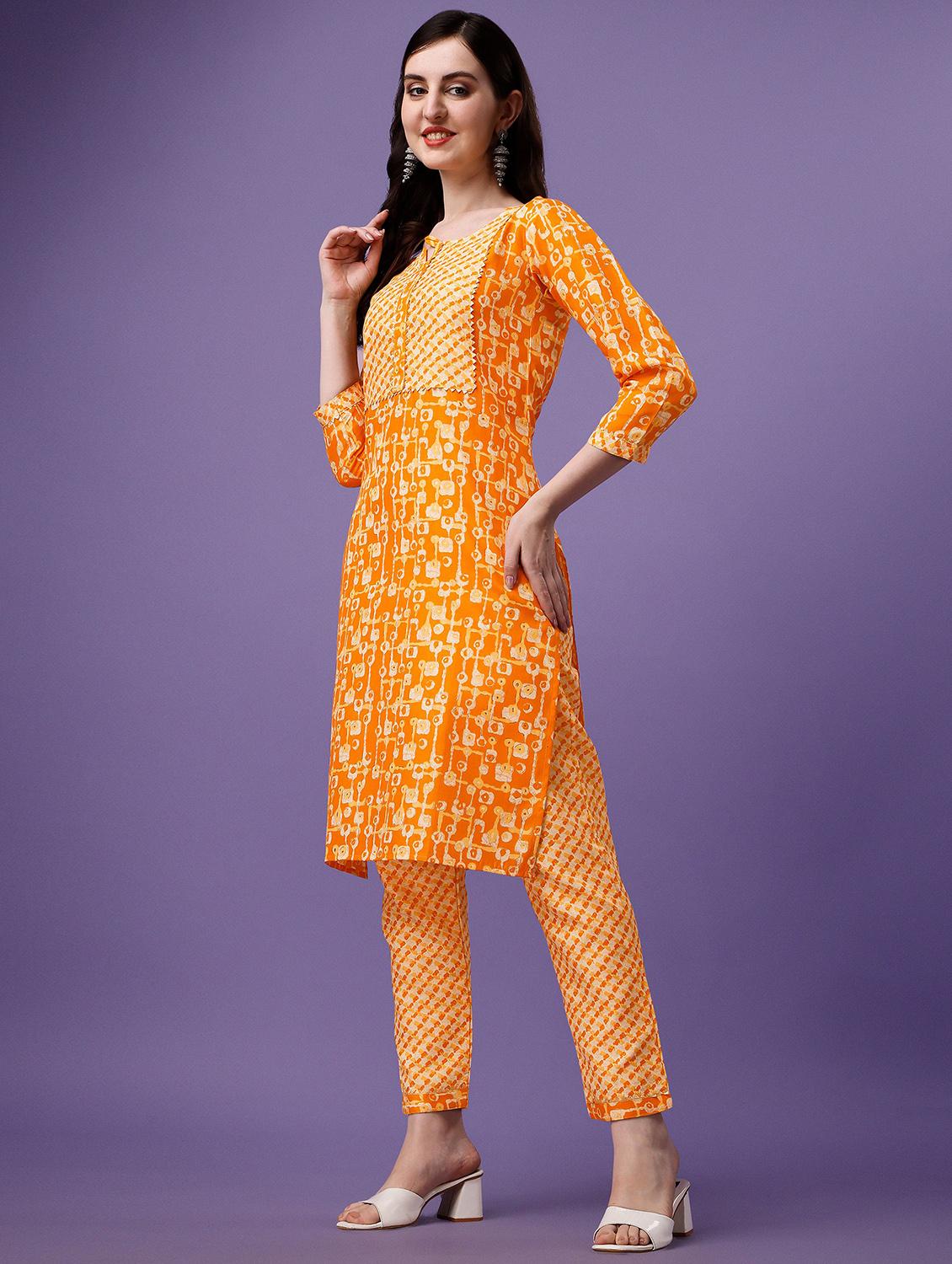 orange cotton blend kurta pant set - 19968081 - Zoom Image - 0