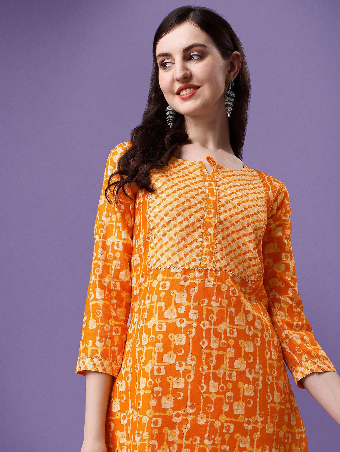 orange cotton blend kurta pant set - 19968081 - Standard Image - 3