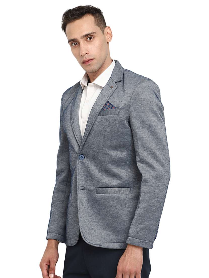 grey solid single breasted casual blazer