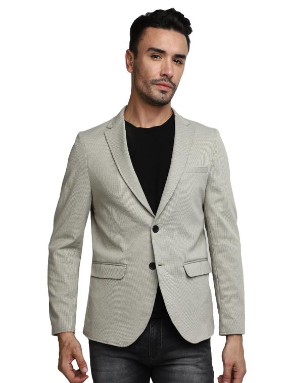 grey solid notched lapel collar blazer