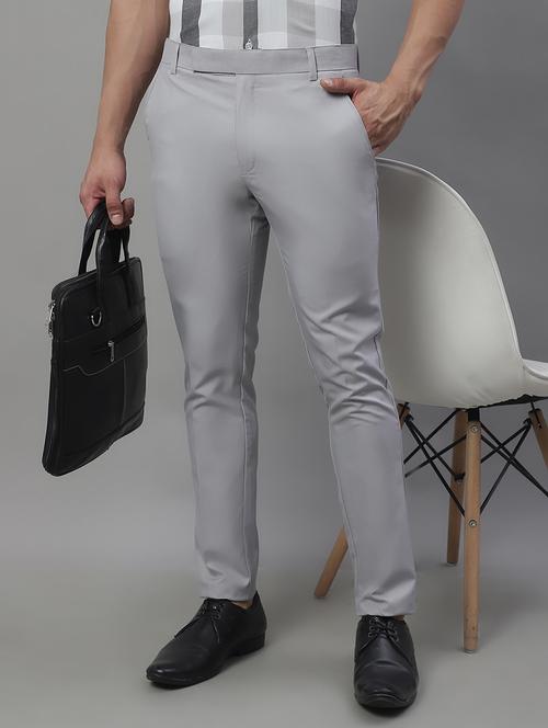 grey cotton flat front trousers formal - 19970696 -  Standard Image - 0
