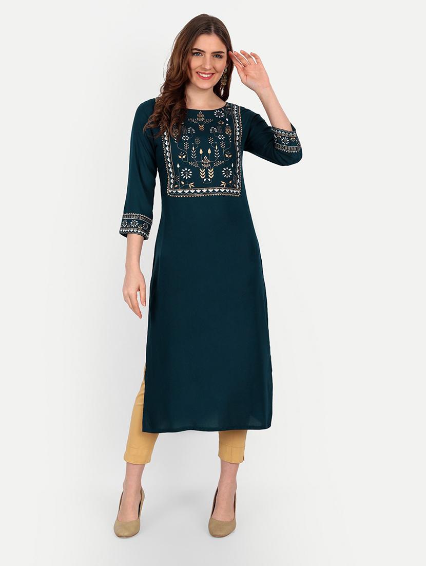 blue viscose straight kurta - 19971082 - Zoom Image - 0