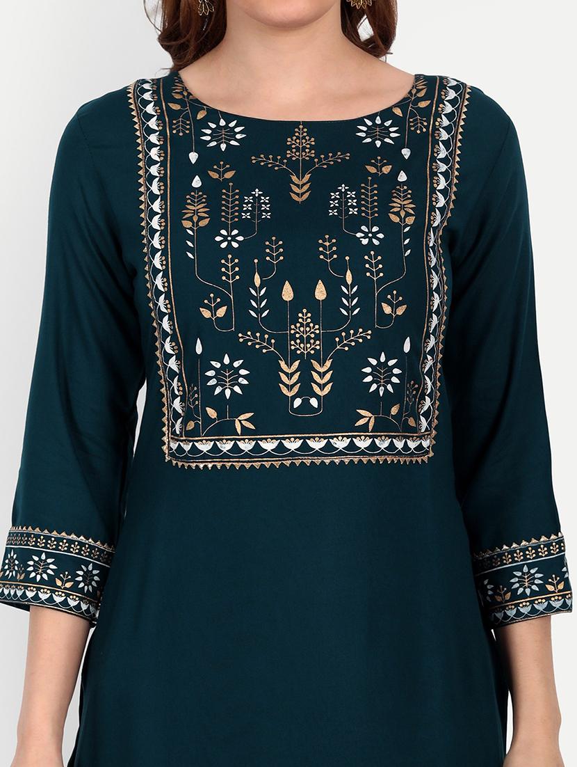 blue viscose straight kurta - 19971082 - Standard Image - 3