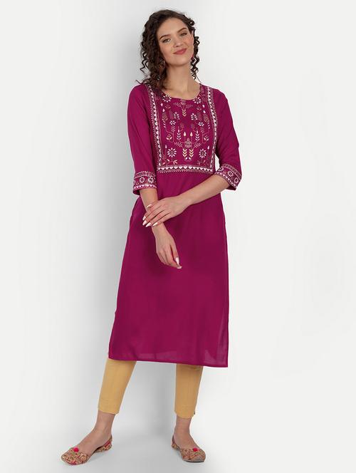 pink viscose straight kurta - 19971083 - Standard Image - 0