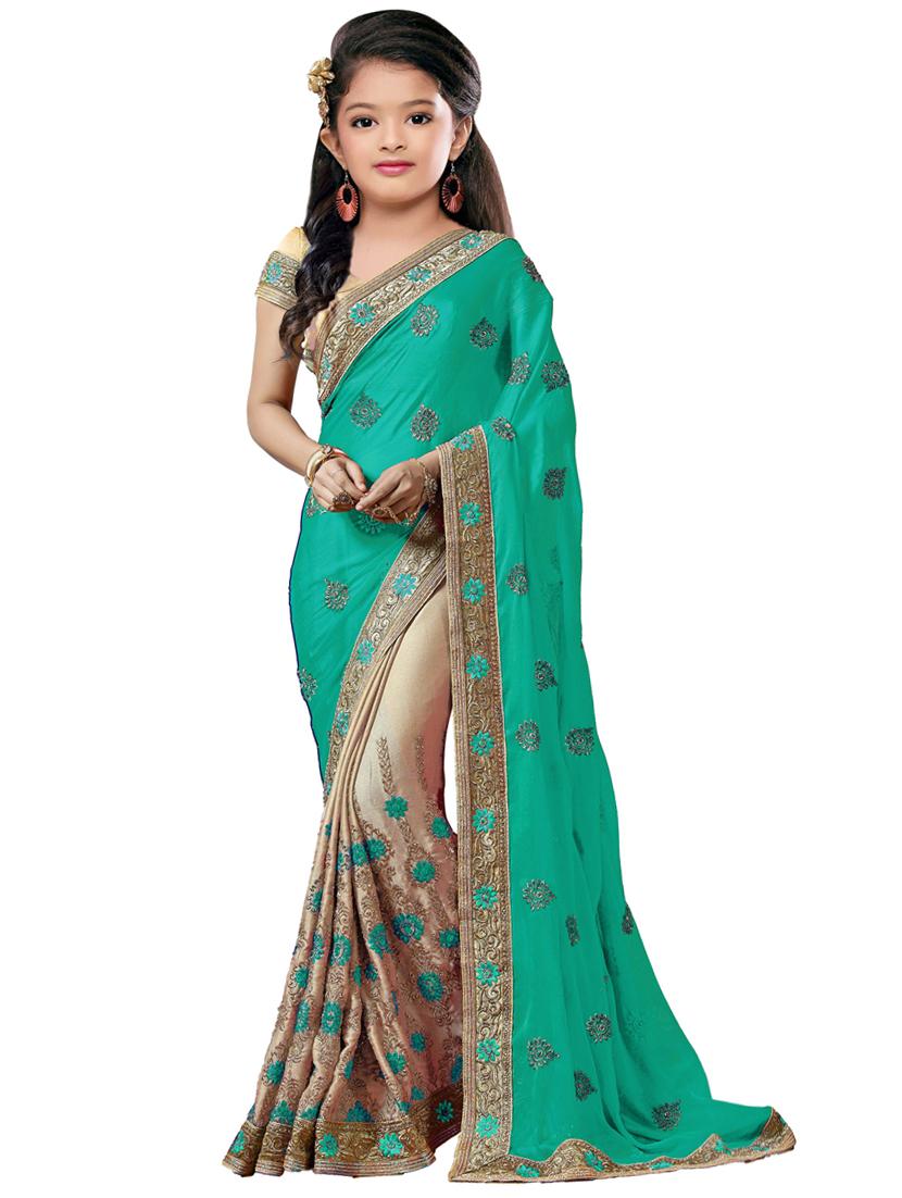 kids embroidered half and half saree - 19974349 -  Zoom Image - 0