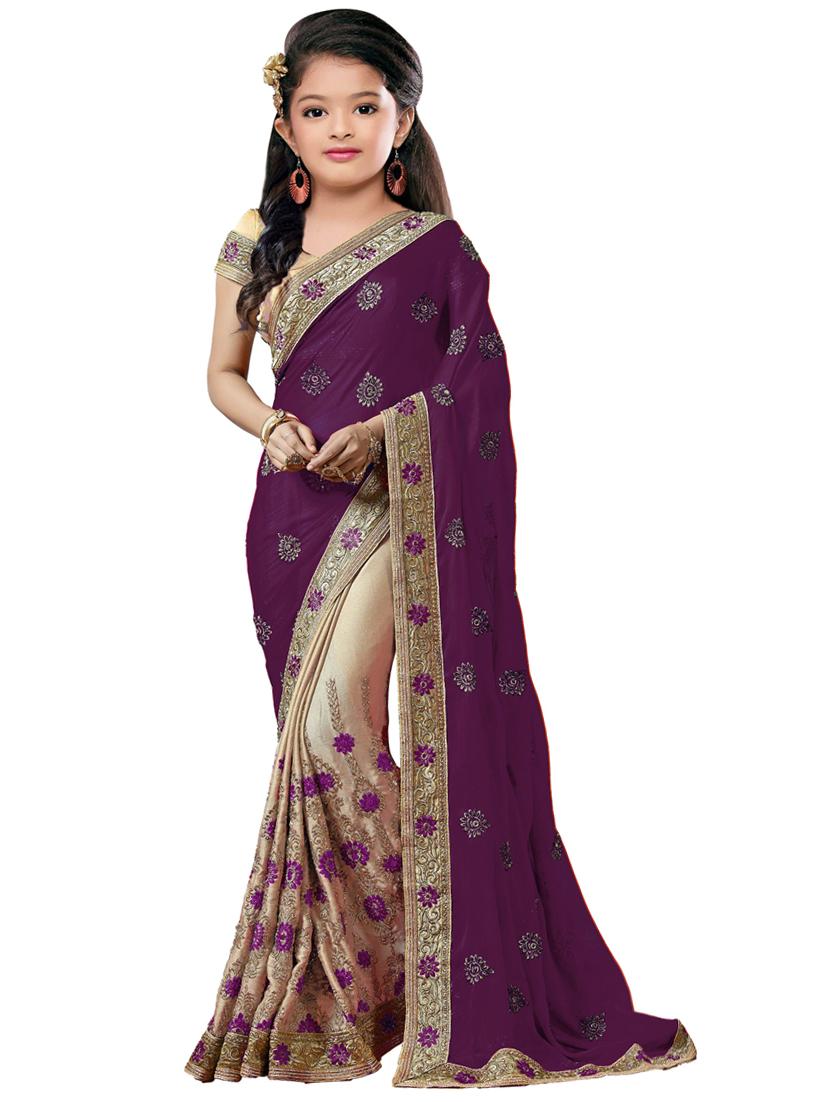 kids embroidered half and half saree - 19974353 - Zoom Image - 0