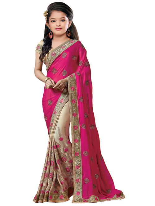 kids embroidered half and half saree - 19974357 - Standard Image - 0