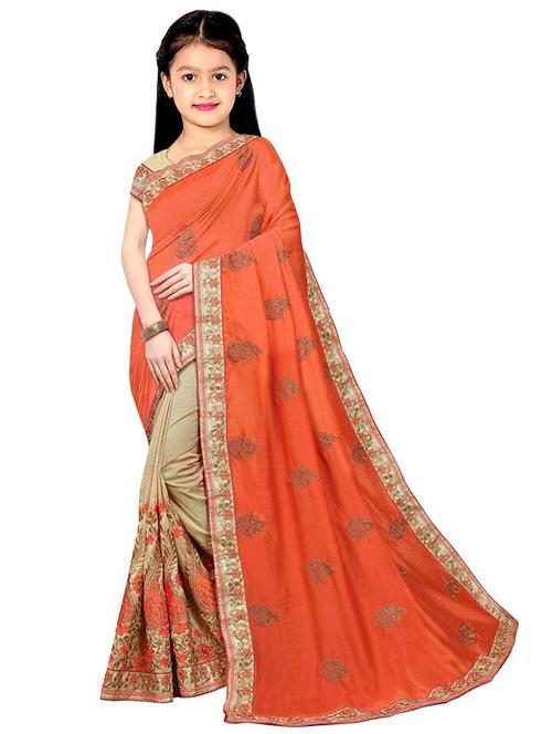 kids embroidered half and half saree - 19974359 - Standard Image - 0