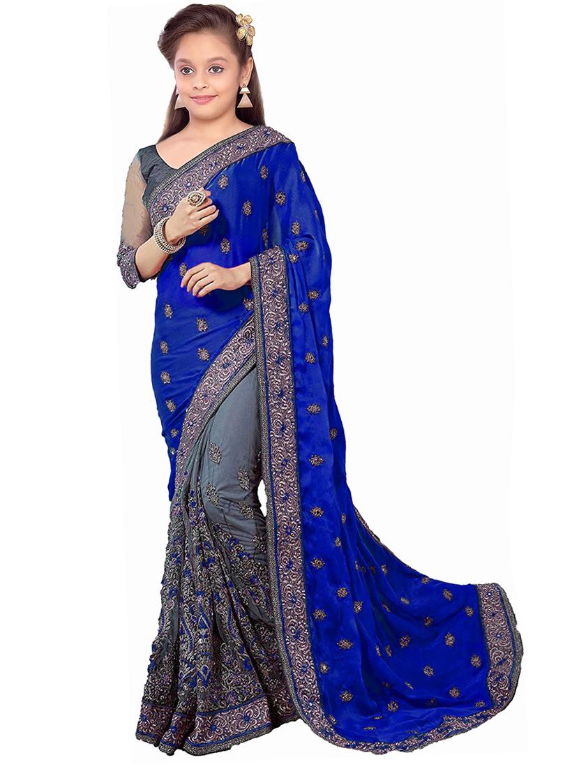 kids embroidered half and half saree - 19974365 - Zoom Image - 0