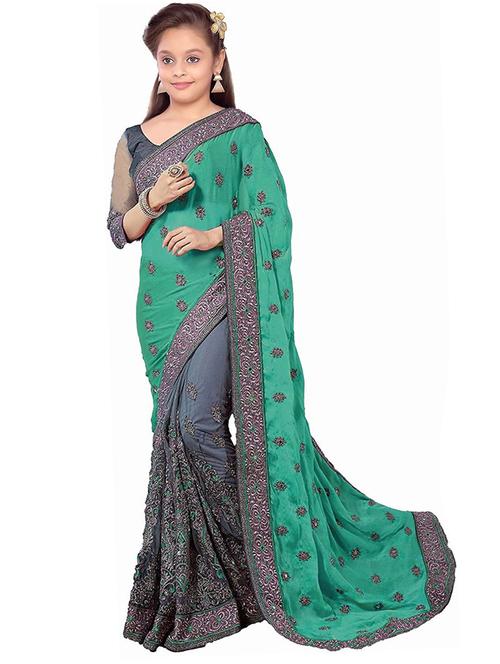 kids embroidered half and half saree - 19974367 -  Standard Image - 0