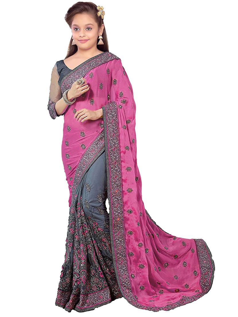 kids embroidered half and half saree - 19974368 - Zoom Image - 0