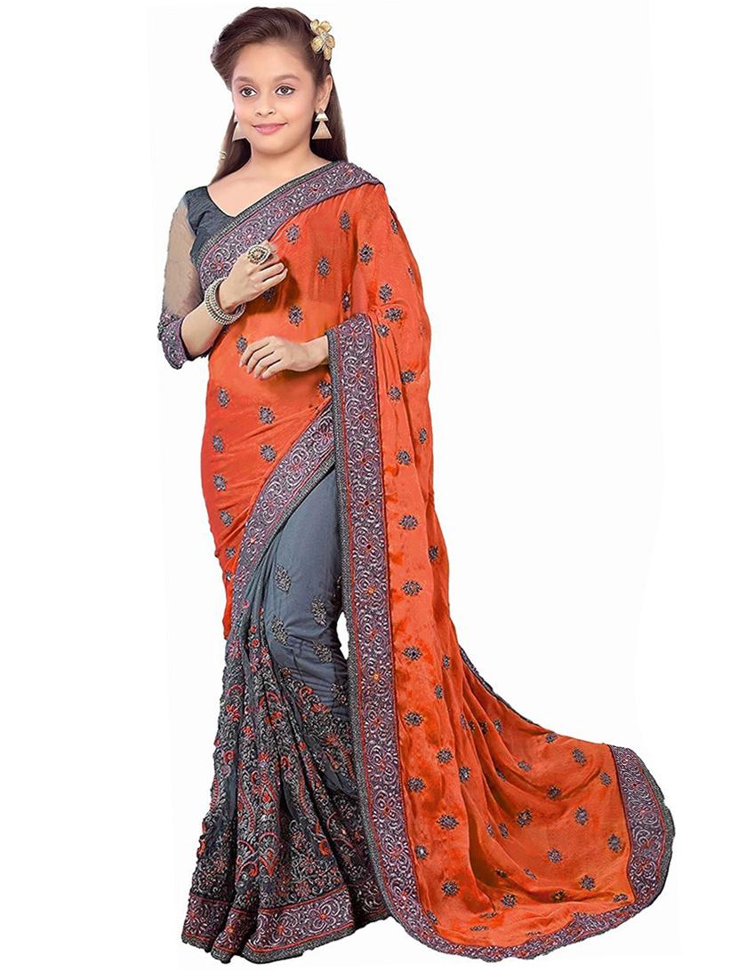 kids embroidered half and half saree - 19974369 -  Zoom Image - 0