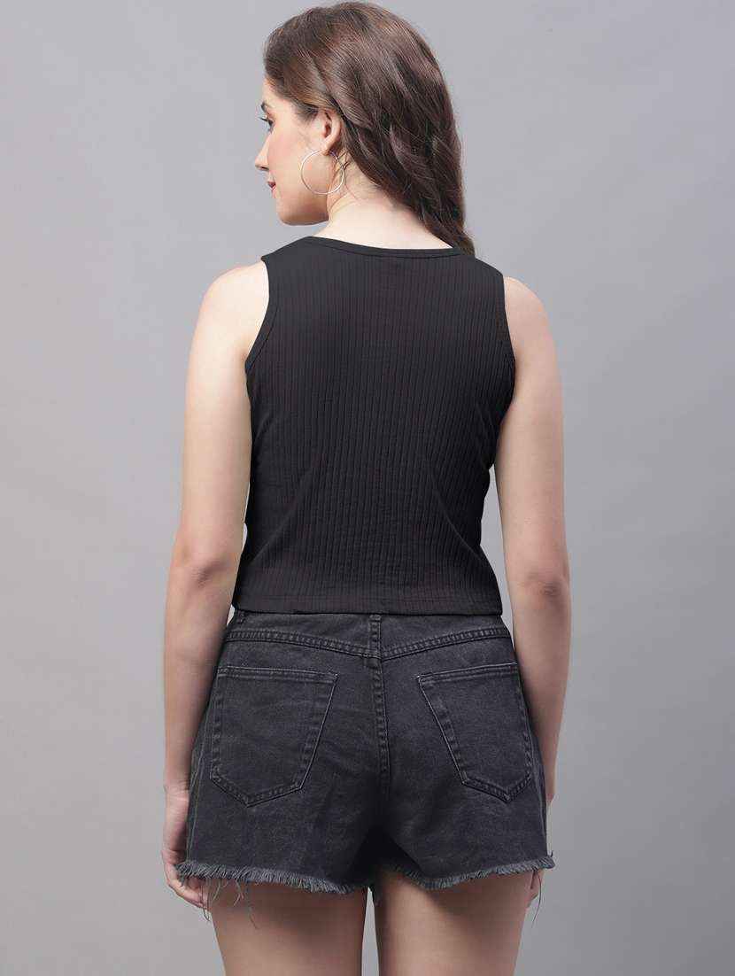 women black solid crop top - 19974438 - Standard Image - 3