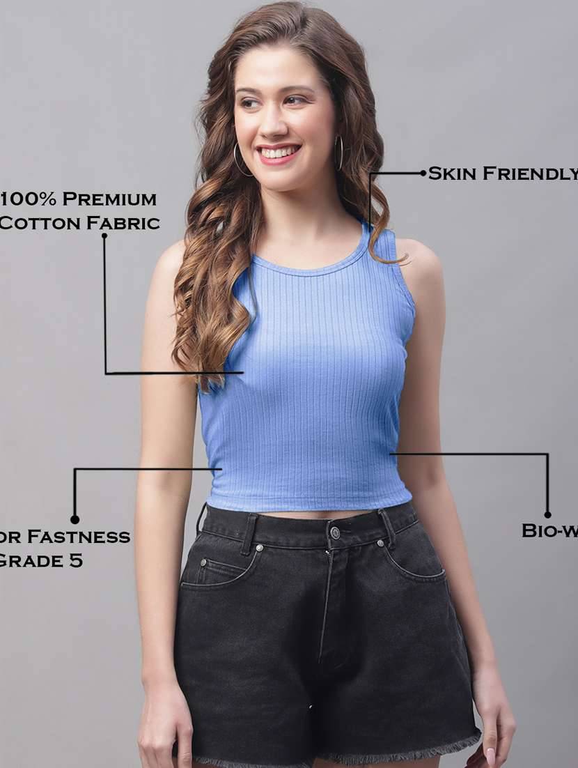 women light blue solid crop top - 19974450 - Standard Image - 3