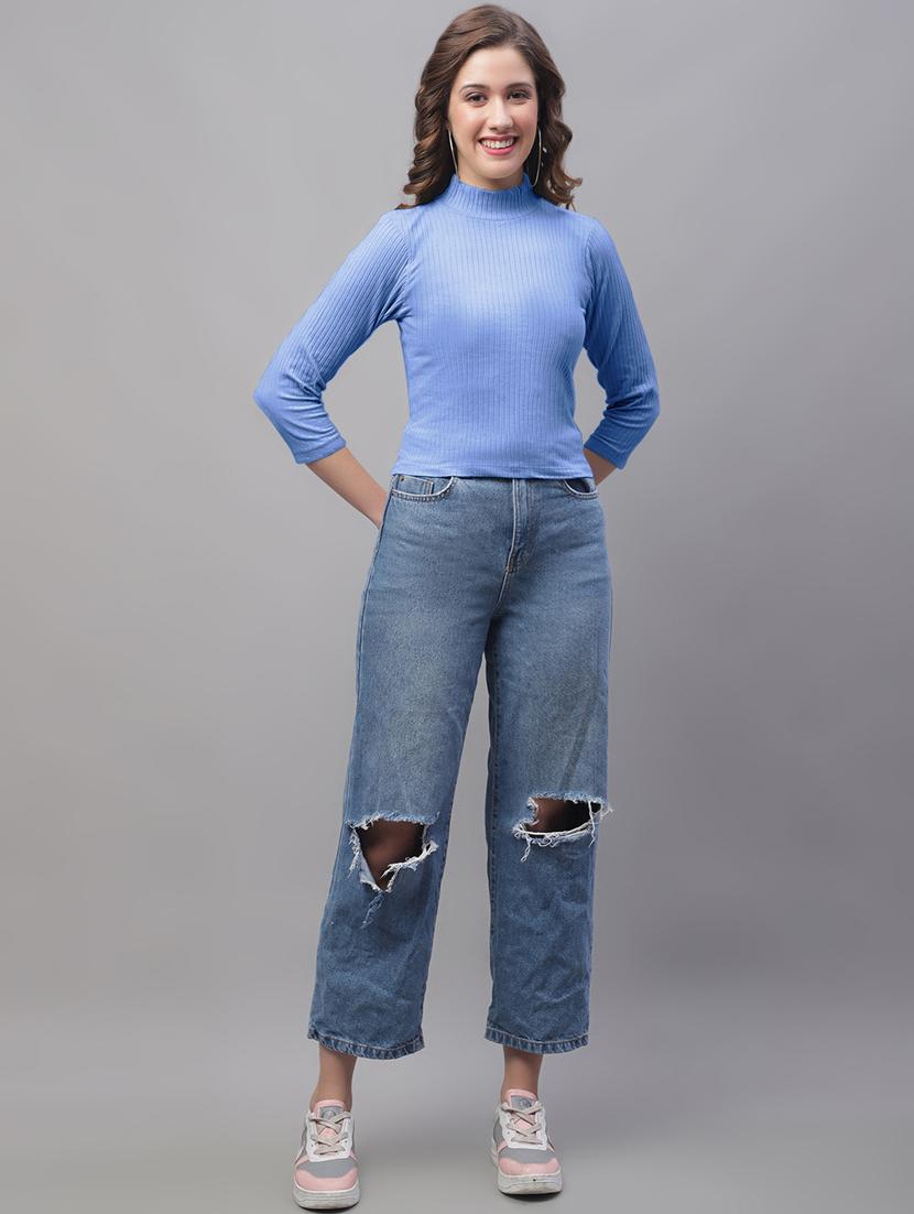 women light blue solid regular top - 19974464 - Standard Image - 5