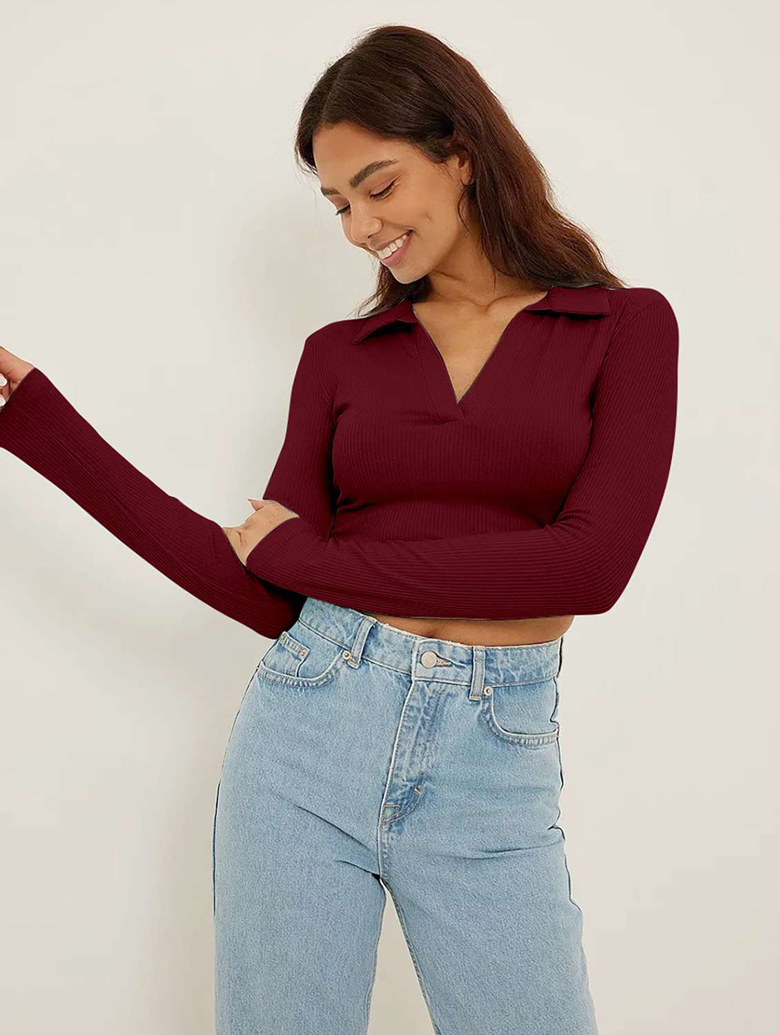 women's crop collared top