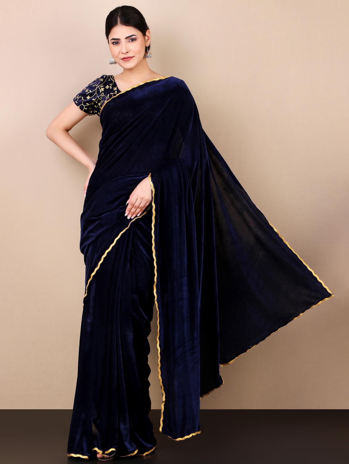 solid bordered saree with blouse - 19975545 - Zoom Image - 0