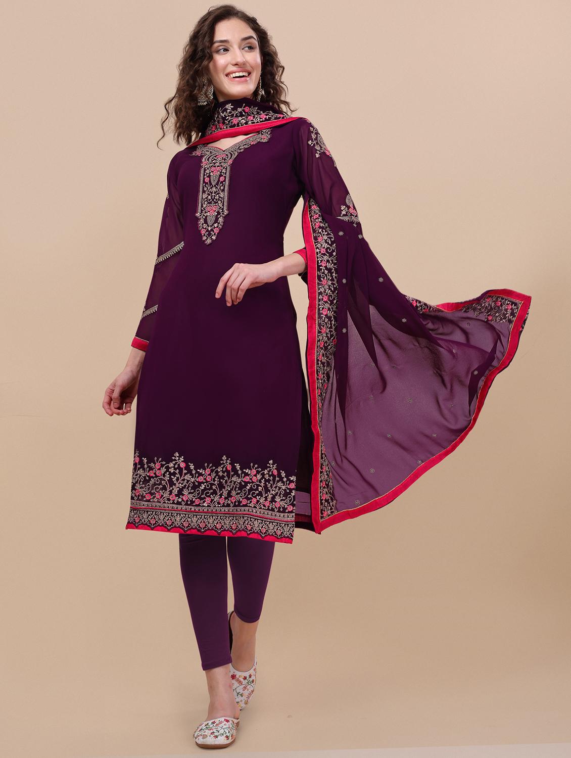 embroidered semi-stitched suit set - 19975573 -  Zoom Image - 0