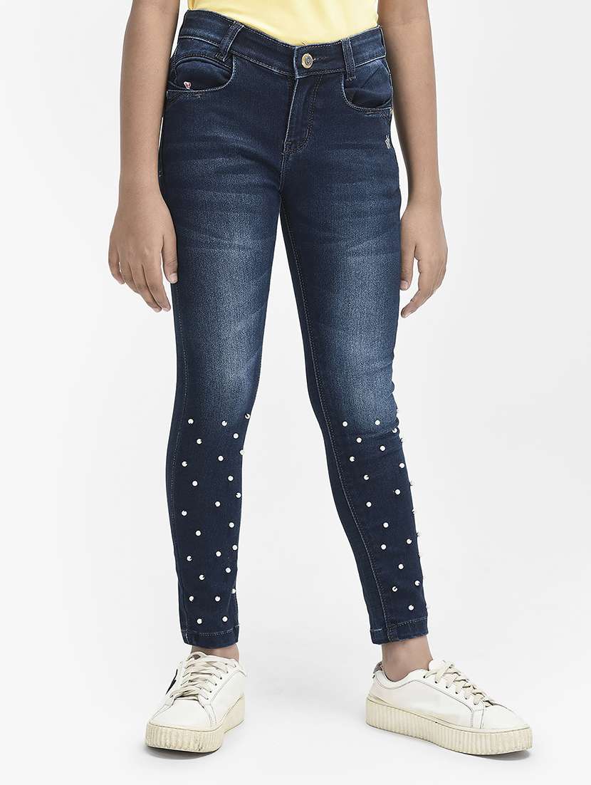 embellished blue slim fit jeans