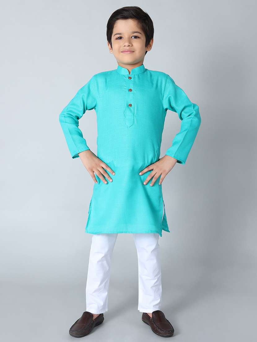 turquoise cotton kurta set - 19975801 - Zoom Image - 0