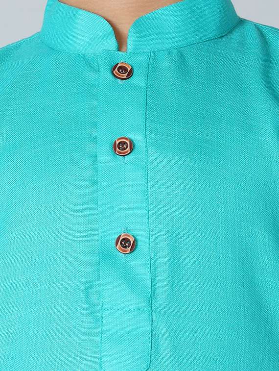 turquoise cotton kurta set - 19975801 - Standard Image - 3