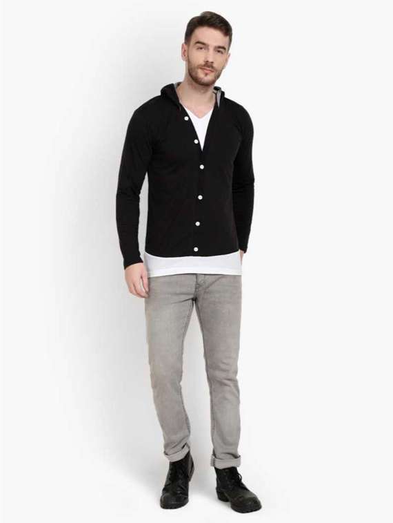 men solid long sleeve hooded t-shirt - 19976369 -  Standard Image - 3