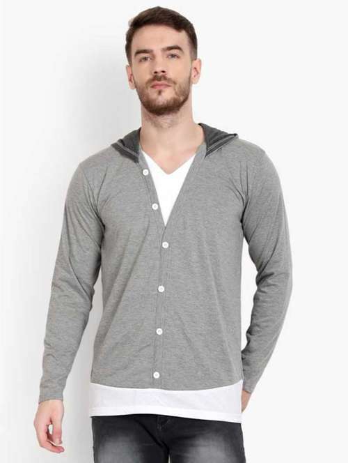 hood neck solid hooded t-shirt - 19976371 -  Standard Image - 0