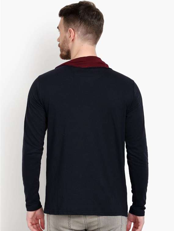 navy blue solid long sleeves cowl neck t-shirt - 19976402 -  Standard Image - 3