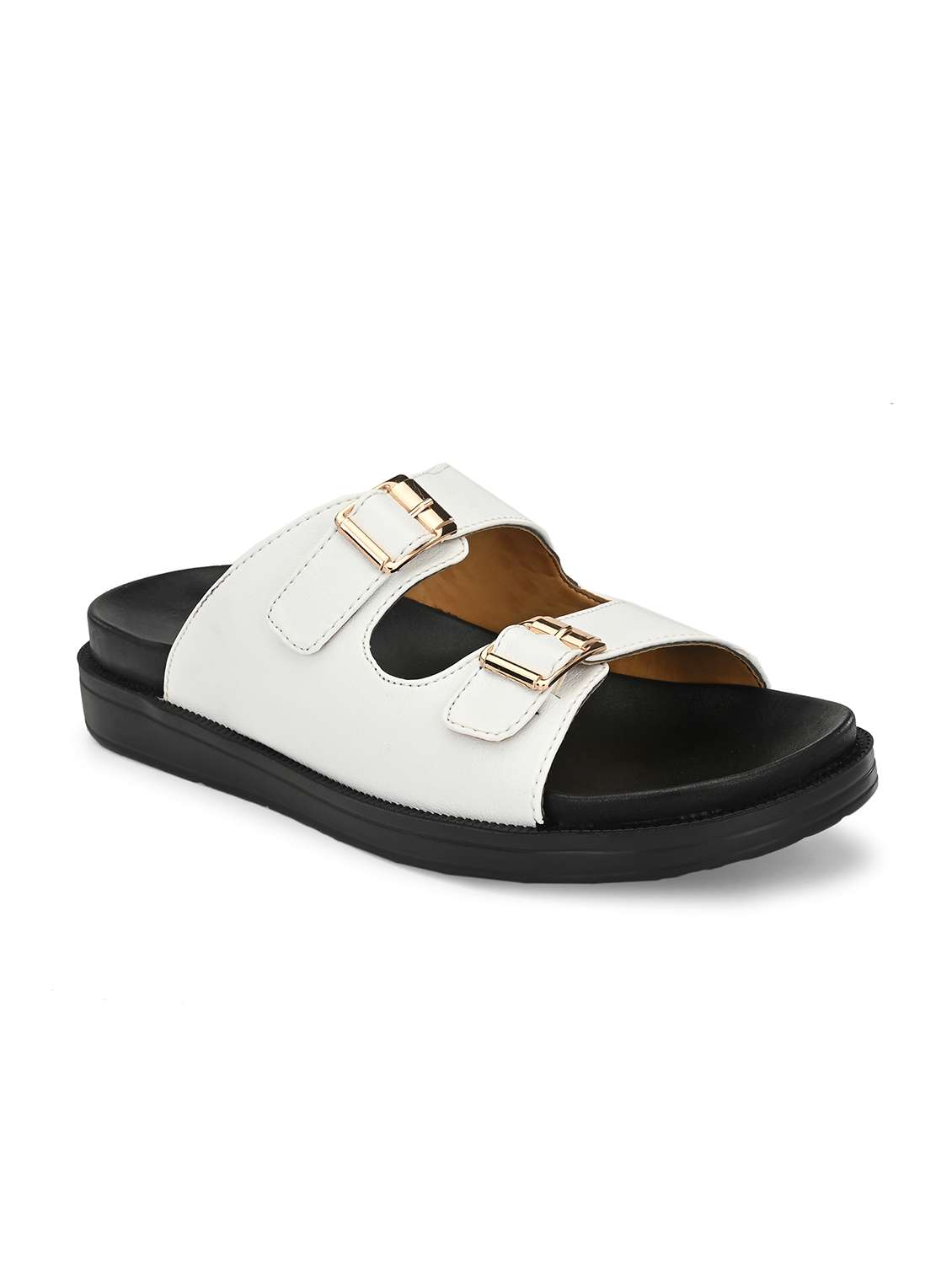 white synthetic & mesh slip on slippers