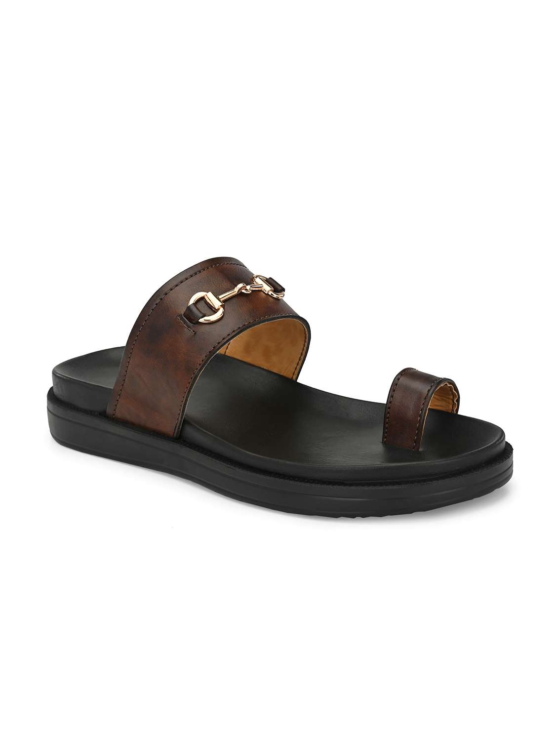 brown synthetic & mesh slip on slippers