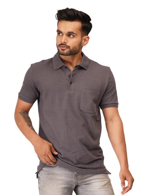 grey solid half sleeves polo t-shirt - 19977599 - Standard Image - 0