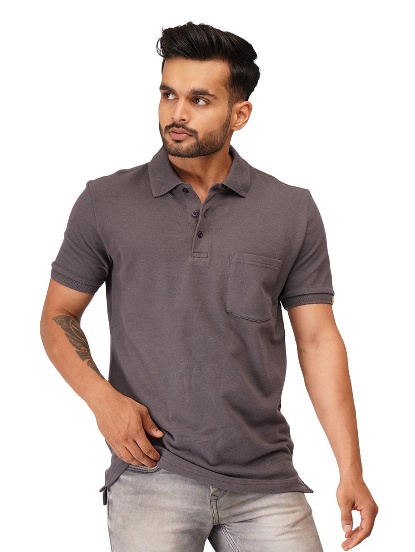 grey solid half sleeves polo t-shirt - 19977599 - Zoom Image - 0