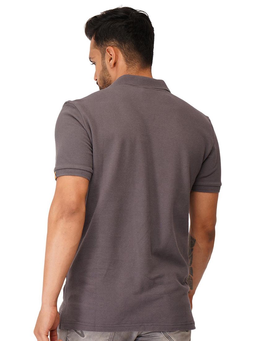grey solid half sleeves polo t-shirt - 19977599 - Standard Image - 3