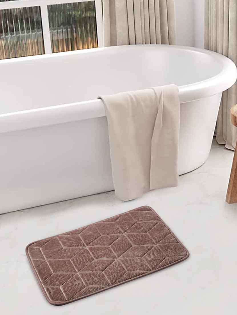 Buy online Fabinaliv Brown Geometric Polyester Bath Mat (60x40 Cm