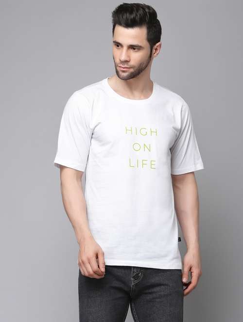 white cotton blend chest print t-shirt - 19979085 -  Standard Image - 0