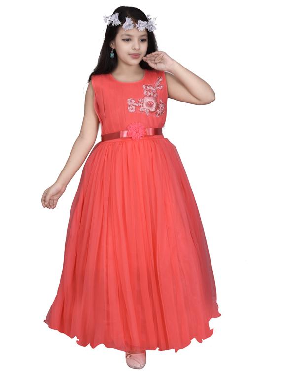 orange solids round neck frock - 19980237 - Zoom Image - 0