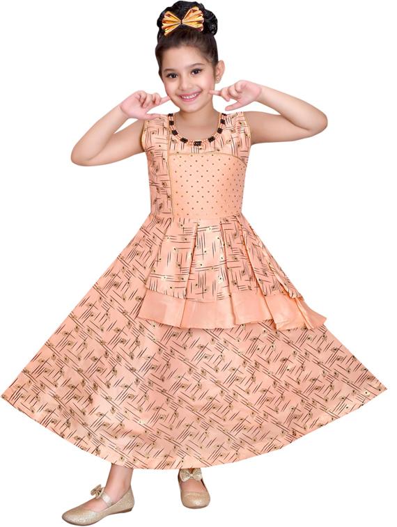 beige printed silk frock - 19980254 - Zoom Image - 0