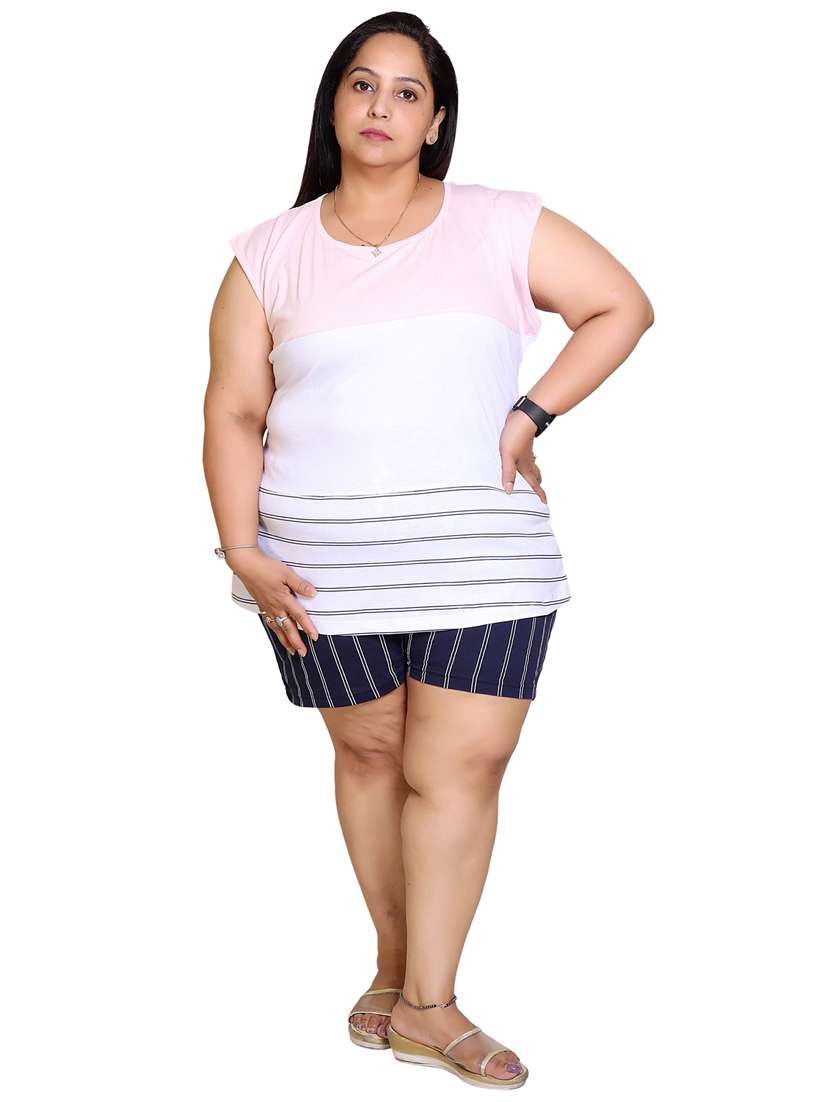 round neck printed nightwear shorts set 